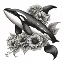 orca with poppy flowers   tattoo design idea