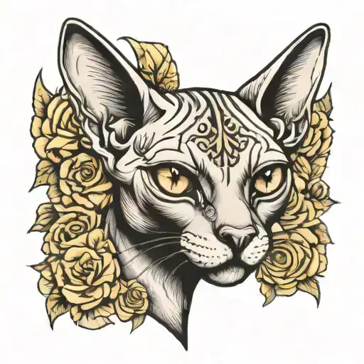  black sphinx cat head tattoo design idea