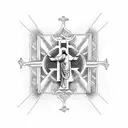 Cross wit stairs to heaven behind with Jesus on the cross with Mary praying tattoo design idea