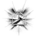 Cross wit stairs to heaven behind with Jesus on the cross with Mary praying tattoo design idea