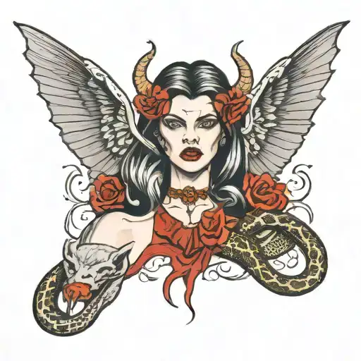 lilith vampire has snake heads for horns tattoo design idea
