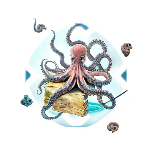 an octopus on a broken sand clock tattoo design idea