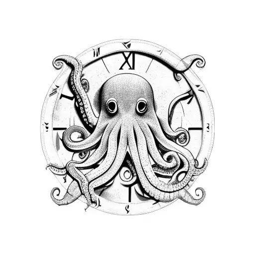 an octopus on a broken sand clock tattoo design idea