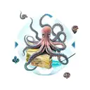 an octopus on a broken sand clock tattoo design idea