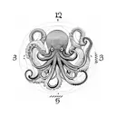 an octopus on a broken sand clock tattoo design idea