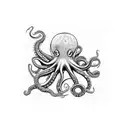 an octopus on a broken sand clock tattoo design idea