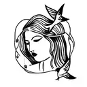 renaissance woman in cloth with 3 doves above her head tattoo design idea