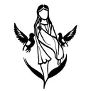 renaissance woman in cloth with 3 doves above her head tattoo design idea