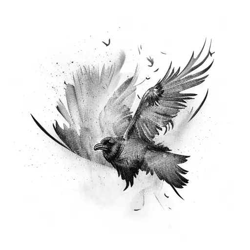 feathers dissolving into ravens flying tattoo design idea