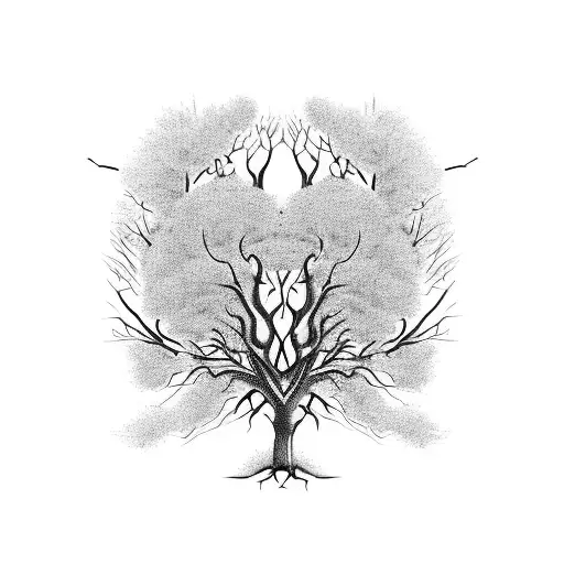 A dark and twisted tree with branches made of bones tattoo design idea