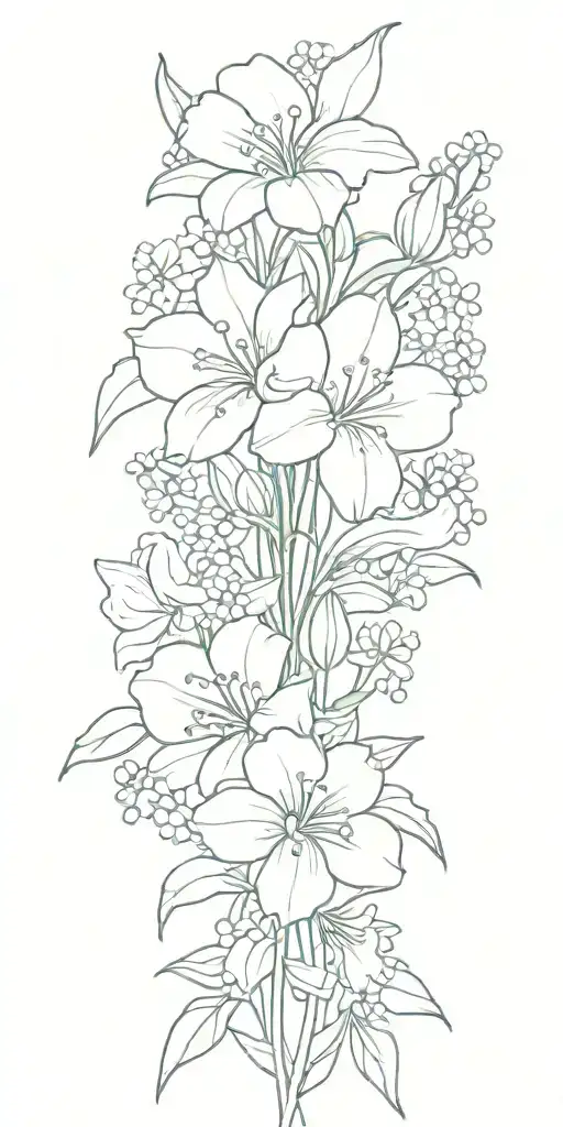 carnation, forget me not, Lily of the valley bouquet  tattoo design idea