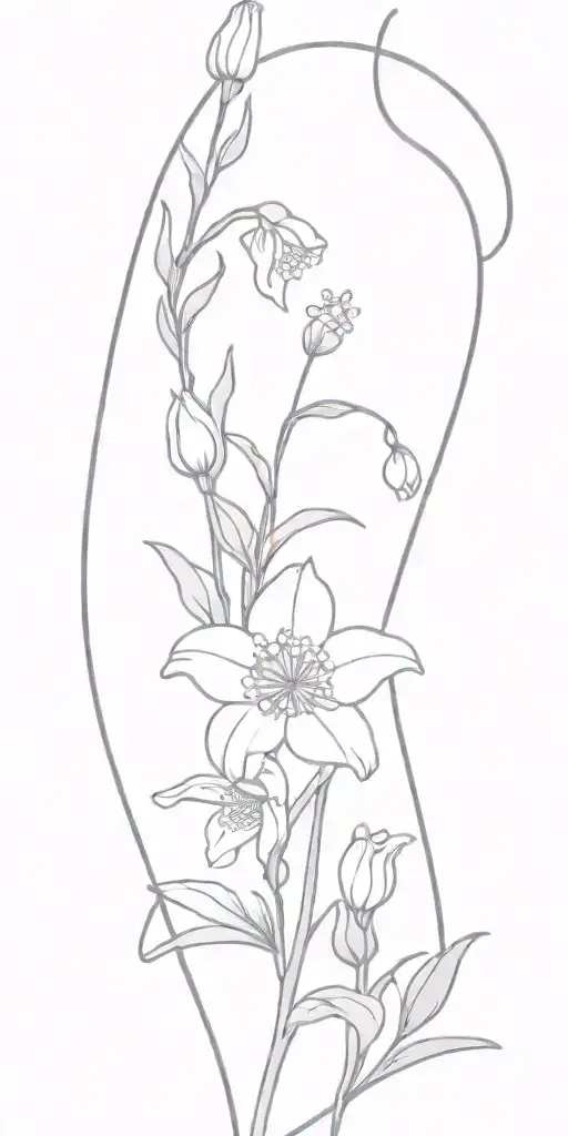 carnation, forget me not, lily of the valley bouquet tattoo design idea