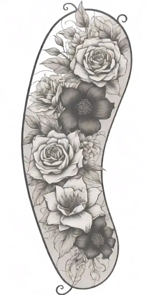 floral thin lines tattoo design idea