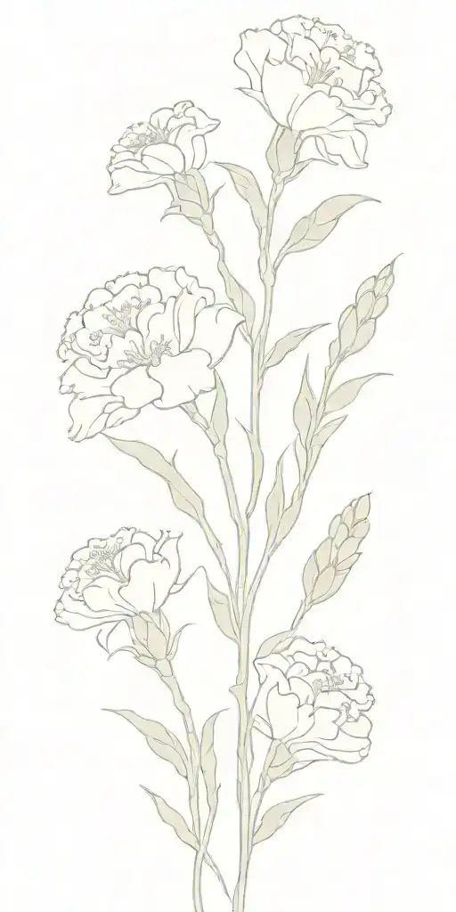 carnation, forget me not, convallaria majalis bouquet tattoo design idea