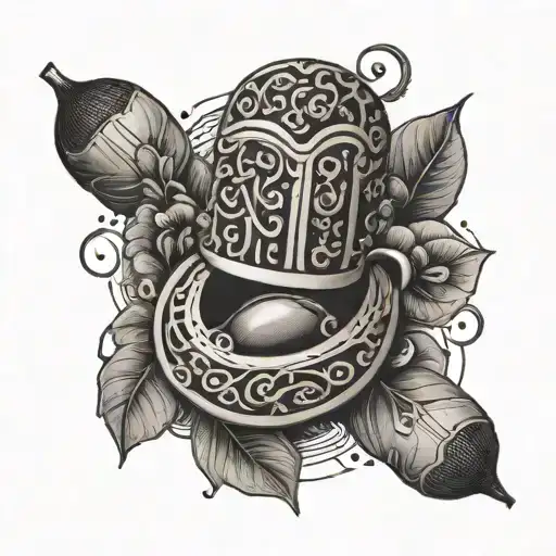 A tattoo of a coffee bean morphing into a microphone, surrounded by intricate floral designs tattoo design idea