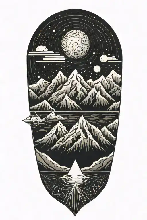 mountain, ocean, and  space tattoo design idea