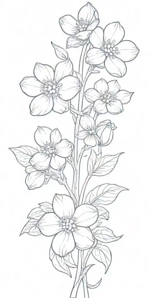 A minimalist design of a forget me not flower with the stem forming the word 'mom', symbolizing the everlasting bond between mother and child tattoo design idea