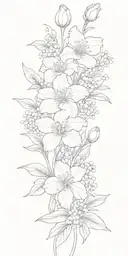 forget me not, carnation, lily of the valley bouquet tattoo design idea