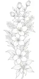 forget me not, carnation, lily of the valley bouquet tattoo design idea