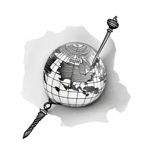 A tattoo of a gavel, symbolizing your profession as a lawyer, with a world map incorporated into it to represent your international journey in pursuing your legal education. tattoo design idea