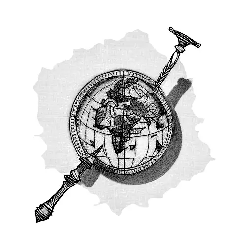 A tattoo of a gavel, symbolizing your profession as a lawyer, with a world map incorporated into it to represent your international journey in pursuing your legal education. tattoo design idea