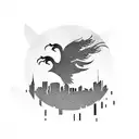 A silhouette of the Phoenix city skyline with a vintage American muscle car speeding through the streets tattoo design idea
