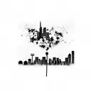 A silhouette of the Phoenix city skyline with a vintage American muscle car speeding through the streets tattoo design idea