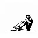 a man sitting on a straight horizontal line, with his legs dangling and facing us tattoo design idea