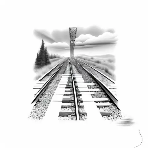 long train tracks tattoo design idea