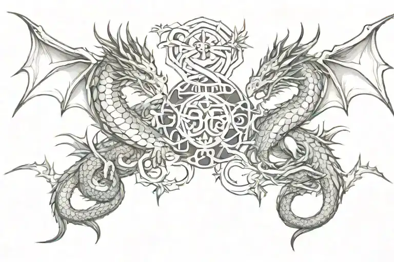 Twin dragons going tattoo design idea