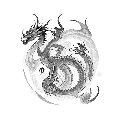 two dragons protecting morning star tattoo design idea