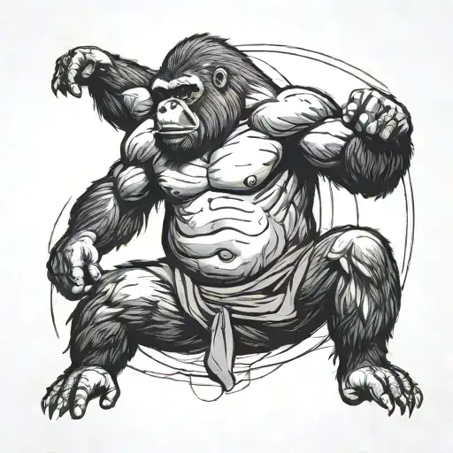 A dynamic and powerful gorilla practicing martial arts poses tattoo design idea