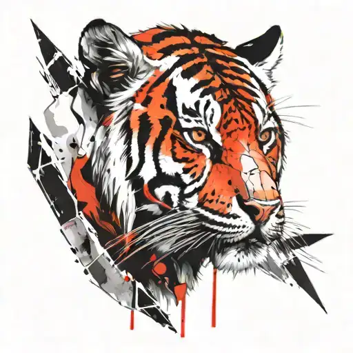 head of an Amur tiger in profile with its head pierced by two broken arrows tattoo design idea