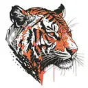 head of an Amur tiger in profile with its head pierced by two broken arrows tattoo design idea