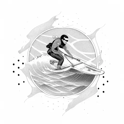 A rapper riding a wave of sound waves tattoo design idea