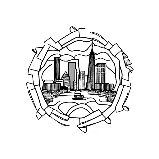four paned window with one world trade visible in the distance tattoo design idea