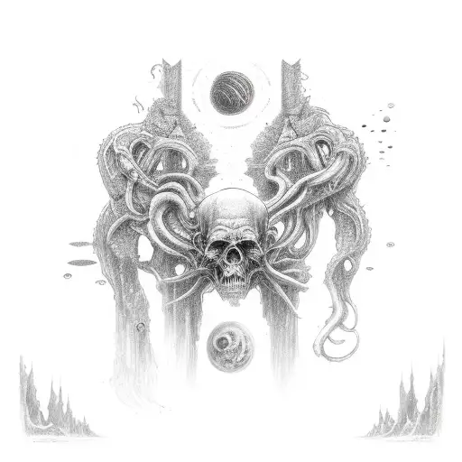 sleeve on the right hand in the universe of H. P. Lovecraft tattoo design idea
