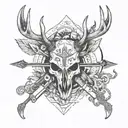 deer skull with gun and arrow design tattoo design idea
