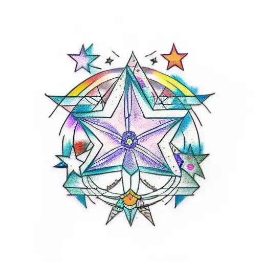 stars around butterfly with heart trail tattoo design idea