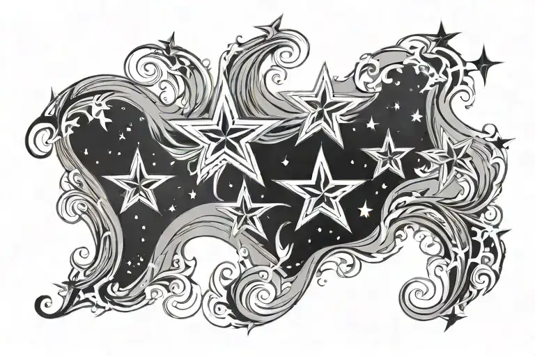 3 north stars in a zigzag pattern w flowy art like water or air surrounding it not so harsh and very feminine  tattoo design idea