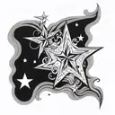 3 north stars in a zigzag pattern w flowy art like water or air surrounding it not so harsh and very feminine  tattoo design idea