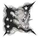 3 north stars in a zigzag pattern w flowy art like water or air surrounding it not so harsh and very feminine  tattoo design idea