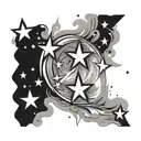 3 north stars in a zigzag pattern w flowy art like water or air surrounding it not so harsh and very feminine  tattoo design idea