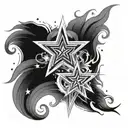 3 north stars in a zigzag pattern w flowy art like water or air surrounding it not so harsh and very feminine  tattoo design idea