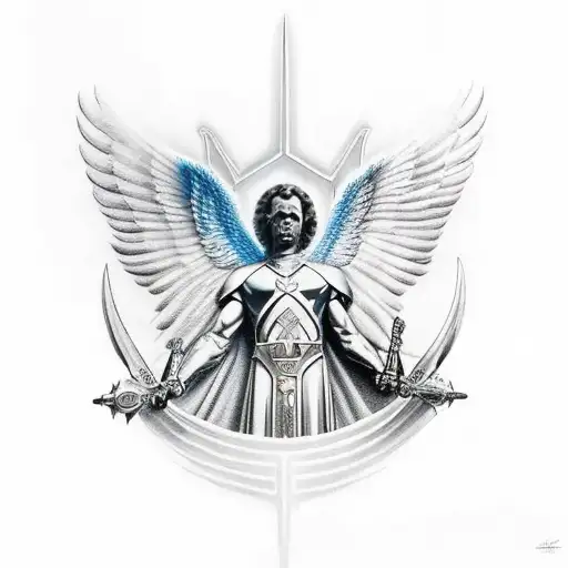 Archangel Micheal holding a weapon tattoo design idea