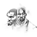A blackwork tattoo featuring the silhouettes of Michael Jordan, Kanye West, and Mike Tyson in a dynamic pose tattoo design idea
