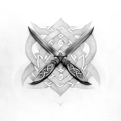 longsword with celtic carvings tattoo design idea