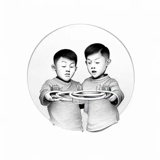 two boys holding hula hoops tattoo design idea