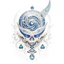 virgo constalation intertwines with Aquarius in night sky tattoo design idea