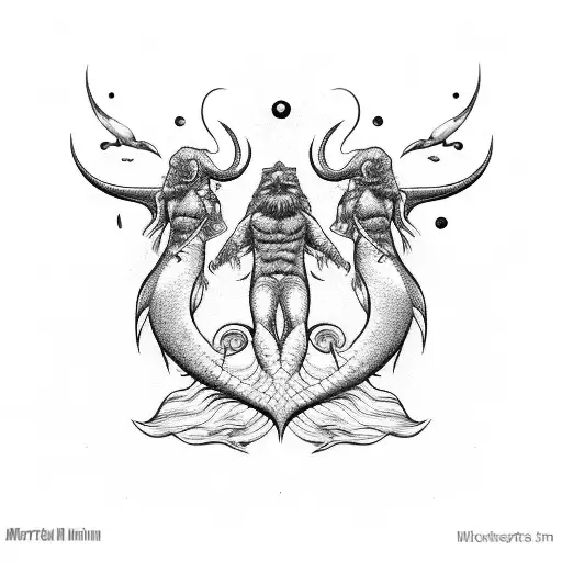 merman and marine animals tattoo design idea